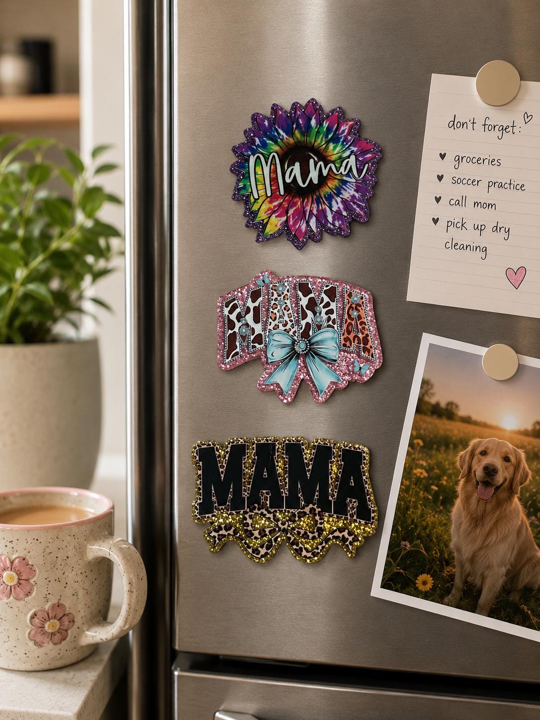 Mama Magnet | Handmade Acrylic Glitter Fridge Decor, Locker Accessory