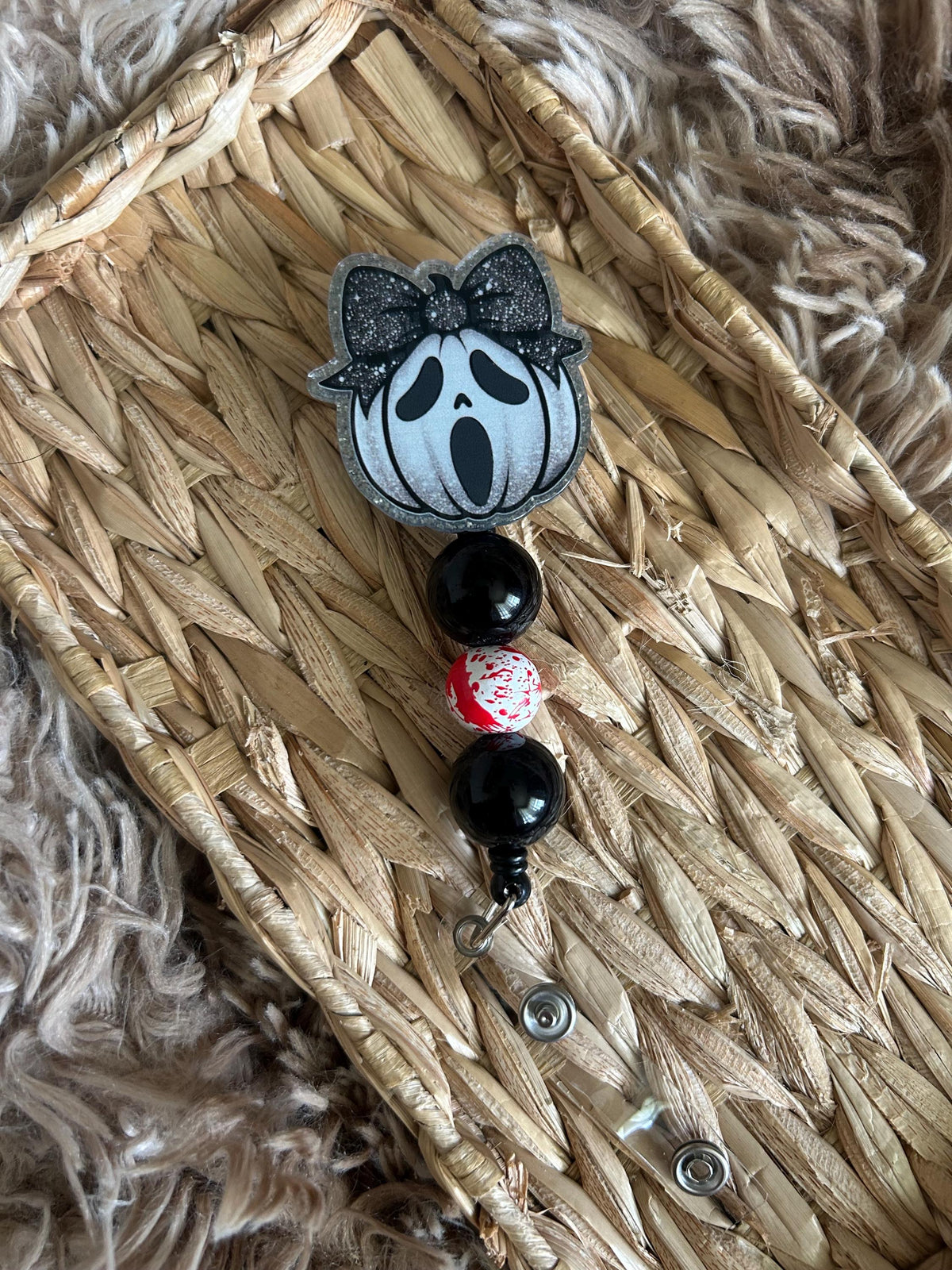 Halloween Badge Reel | Horror Pumpkin ID Holder, Nurse Accessory (Retractable)