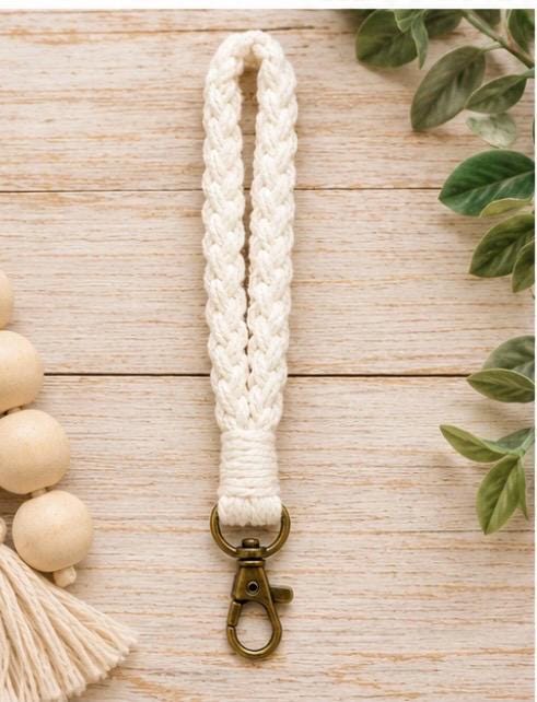 Macrame Wristlet Keychain | Cotton Wristlet Strap | Hands-Free Keychain | Boho Key Fob | Wrist Lanyard | Gift for Her | Keychain Accessory