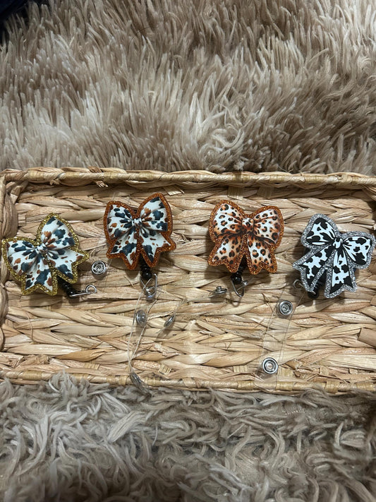 Cow Print Bow Badge Reel