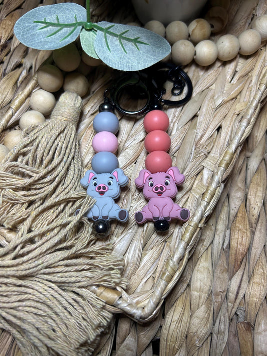 Silicone Beaded Pig Keychain