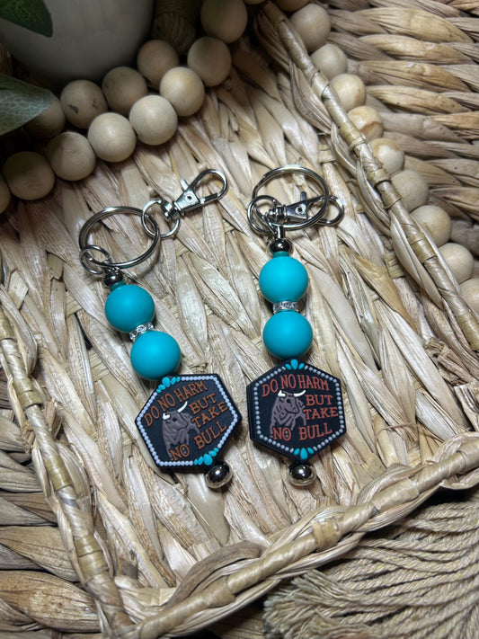 Western Keychain, Take No Bull Keychain, Cowgirl Gift, Rustic Beaded Keychain, Country Girl Accessory, Farm Life Gift