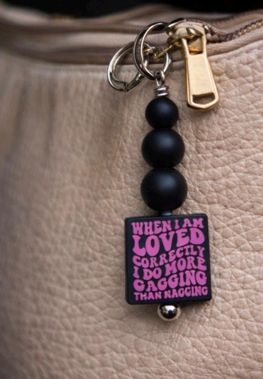 Cheeky Beaded Keychain, Funny Quote, Matte Black Silicone, Couples Gift