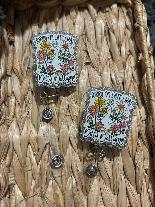 Funny Goose Badge Reel | Floral Dilly Dallying Retractable Holder