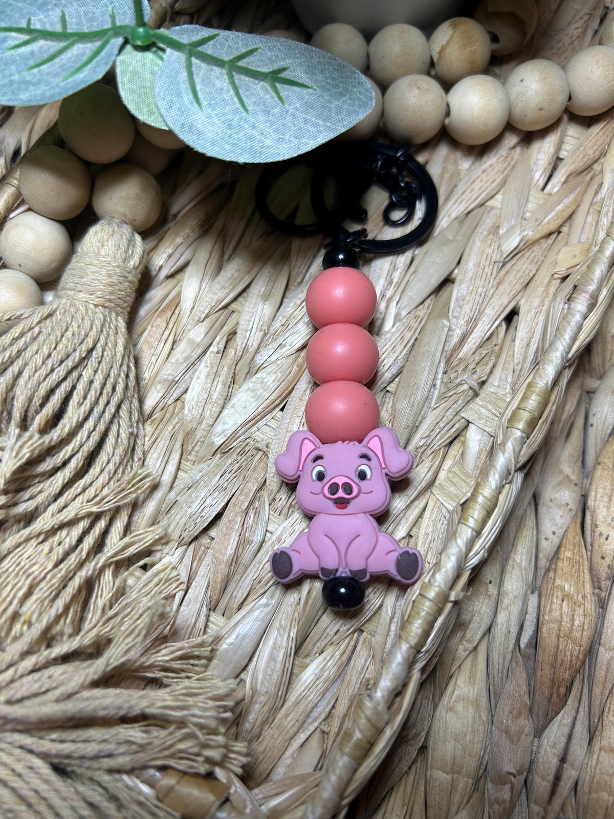 Silicone Beaded Pig Keychain