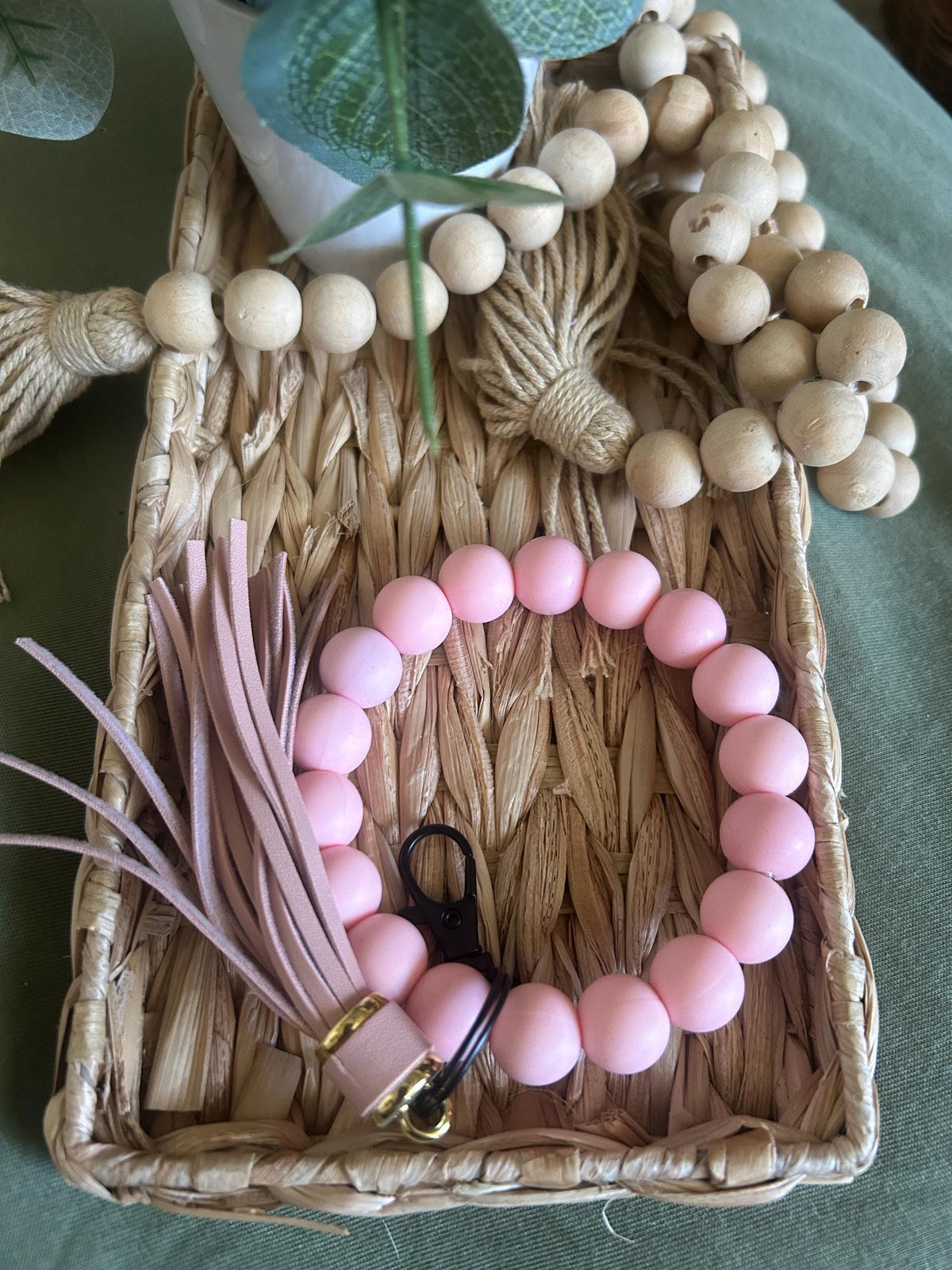 Silicone Beaded Wristlet Keychain Bracelet, Tassel Charm Accessory