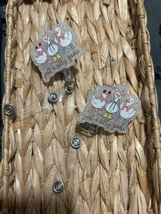 Silly Goose Floral Badge Reel | Retractable ID Holder, Glitter Backing