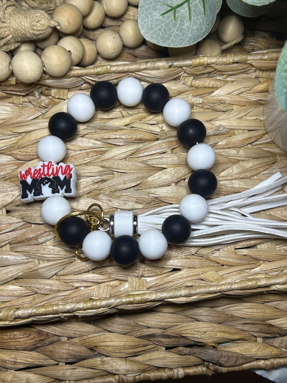 Wrestling Mom Silicone Beaded Wristlet Keychain, Sports Team Mom Accessory